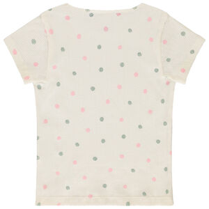T-shirt manches courtes en maille côtelé à pois fille 