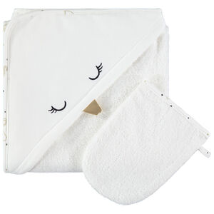Set de bain avec cape brodée et gant assorti en coton  