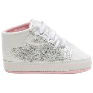 Baskets souples bébé argentées à lacets élastiqués 