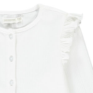 Gilet manches longues uni en maille côtelé et volants pour fille 