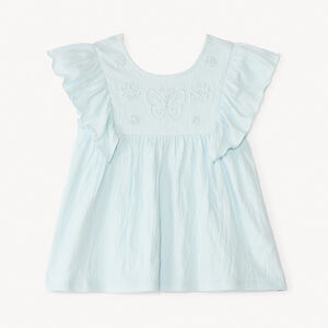 Tunique manches courtes à volants et cording papillon pour bébé fille 