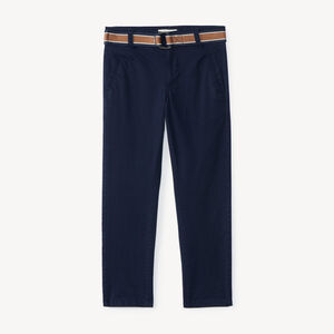 Pantalon garçon droit en toile avec ceinture 