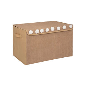 Coffre de rangement en jute et pompons fantaisie 36 x 57 cm 