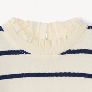 Pull en tricot à rayures et col popeline volantée pour fille  