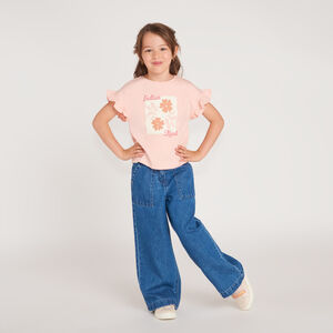 T-shirt manches courtes volanté print fleur pour fille 