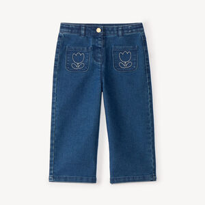 Jean large broderie tulipe pour bébé fille 