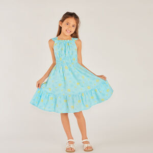 Robe à bretelles en toile imprimé fantaisie coquillages pour fille 