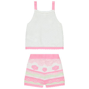 Ensemble débardeur + short en tricot fantaisie à fleurs pour bébé fille 