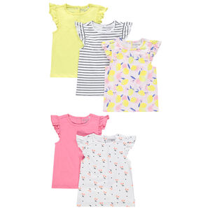 Lot de 5 t-shirts manches courtes pour bébé fille imprimés / unis 