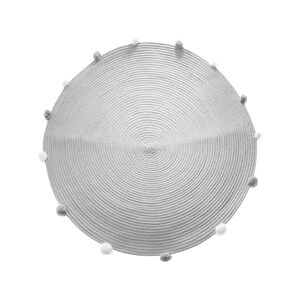 Tapis de chambre rond à gros pompons - Gris  