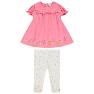 Ensemble tunique en double gaze de coton + legging imprimé fruits pour bébé fille 