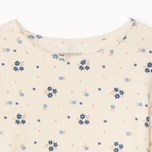 Set pyjama long côtelé imprimé fleurs fille 