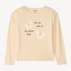 T-shirt manches longues avec print et motif crocheté fantaisie pour fille 