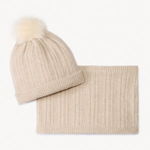 Set 2 pièces bonnet + snood en tricot côte doublée pour fille 