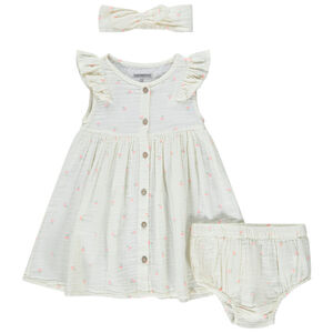 Ensemble robe + bloomer + bandeau imprimés pour bébé fille 