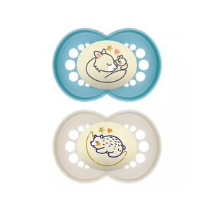 Lot de 2 sucettes silicone Original Nuit 18M+ animaux (modèle aléatoire) 