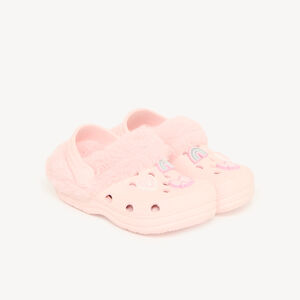Chaussons babies fille style sabot à fausse fourrure et patch 