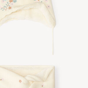 Bonnet et snood bébé fille brodés de fleurs doublés en sherpa 