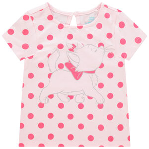 T-shirt manches courtes à pois et print Marie Aristochats Disney 