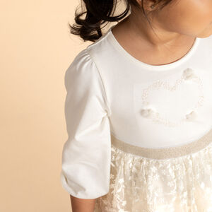 Robe de cérémonie à tulle brodé et motif cœur pour bébé fille 