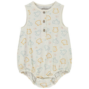 Barboteuse nid d'abeille sans manches imprimé animaux pour bébé garçon 