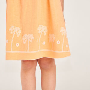 Robe à bretelles unie broderie palmier pour fille 