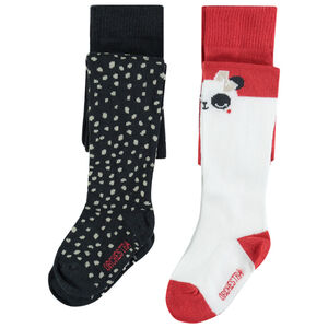Lot de 2 collants épais à pois et panda en jacquard 
