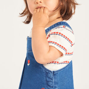 Robe salopette en denim brodée tulipes pour bébé fille 