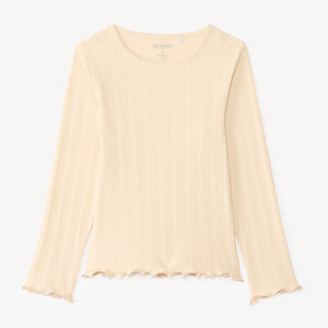 T-shirt manches longues fille maille côtelée broderie cœur 