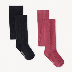 Lot de 2 collants épais en tricot fantaisie pour fille 