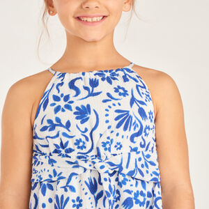 Robe sans manches imprimée fleurs avec taille nouée fille 