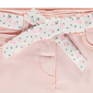 Jean droit avec ceinture fleurie à nouer pour bébé fille 