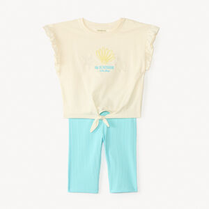 Ensemble 2 pièces t-shirt + cycliste broderie coquillages pour fille 
