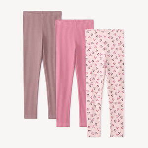 Lot de 3 leggings côtelés fille unis et imprimé 