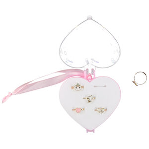 Lot de 5 bagues fantaisie + boîte cœur fille 