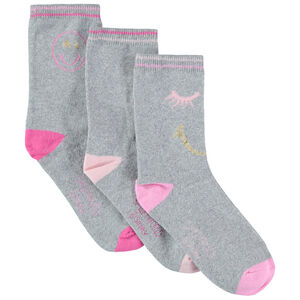 Lot de 3 paires de chaussettes unies avec motif Smiley en jacquard 