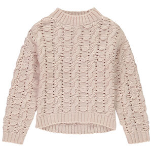 Pull en tricot torsadé col montant fille 
