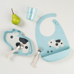 Assiette vache ventousée en silicone Dotti bleu 