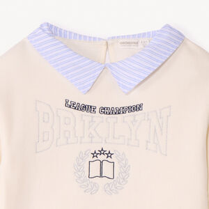 Sweat molleton avec col en popeline rayée et broderie pour fille 