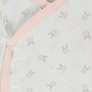 Set dors-bien en velours + body + bavoir imprimé lapins pour bébé fille 