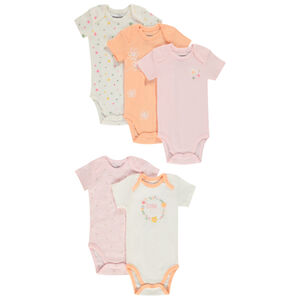 Lot de 5 bodies en côte fantaisie pour bébé fille 