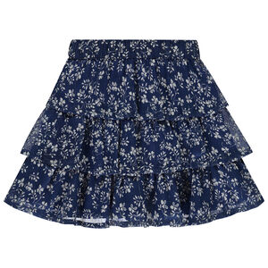 Jupe courte fleurie en voile et à volants pour fille  