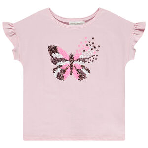 T-shirt manches courtes motif papillon en sequins pour fille 