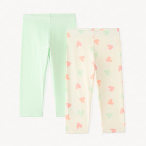 Lot de 2 leggings en jersey uni et motifs fantaisie pour fille 