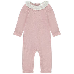 Combinaison longue uni rose avec col fantaisie pour bébé fille 