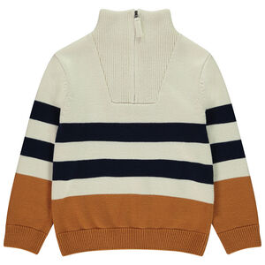 Pull fantaisie à rayures et col camionneur en tricot côte pour garçon  