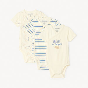 Lot de 3 bodies manches courtes motifs croissants pour bébé garçon (ouvertures différentes selon l'âge) 