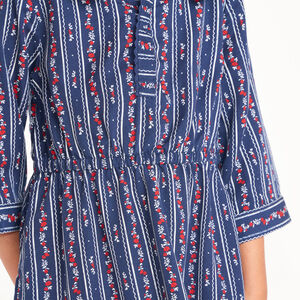 Robe fille style chemise à rayures et fleurs 