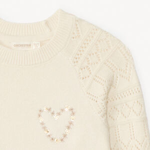 Pull manches longues en tricot jeu de point sur les manches pour fille  