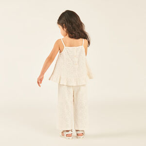 Ensemble 2 pièces débardeur + pantalon en broderie anglaise ajourée pour bébé fille 
